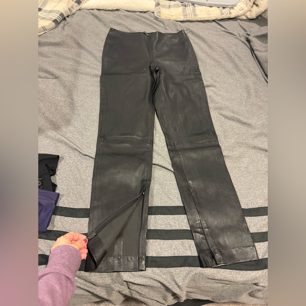 Theory Black Leather Trousers